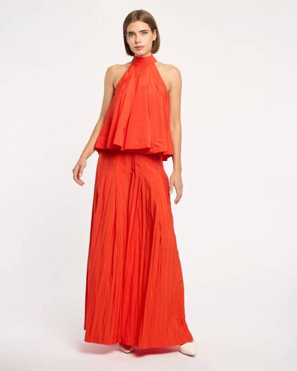 Cinq a Sept Jagger Sleeveless Halter Top Red Tangerine M NWT Glam Chic Qu